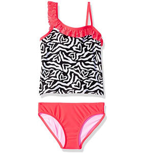 Freestyle Girl Big One Shoulder Zoomba Zebra Tankini Swimsuit Multi Size 14